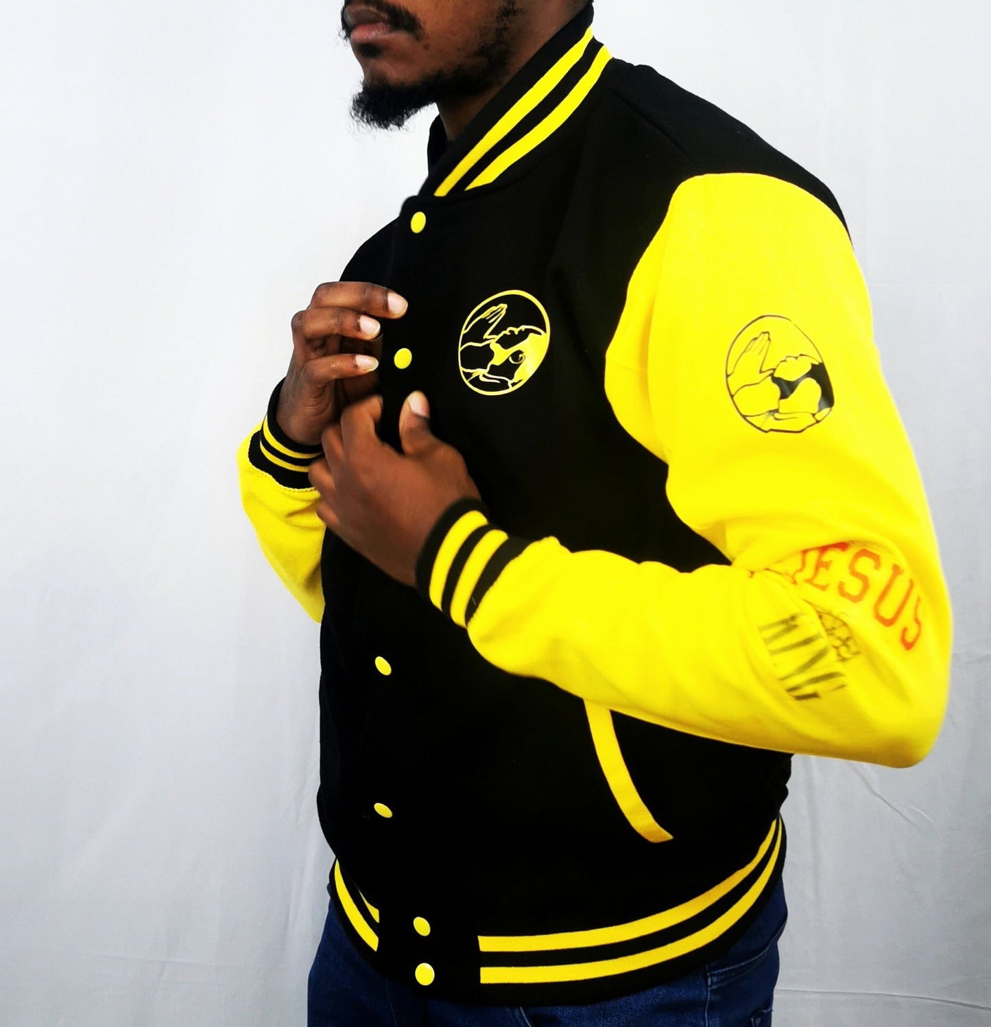COLLEGE-SWEATJACKE SCHWARZ GELB prayer-shop.com