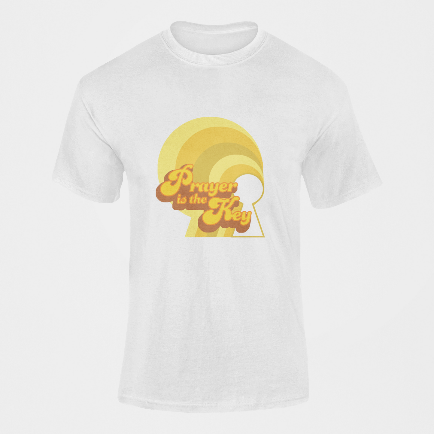 PRAYER IS THE KEY OLD SCHOOL YELLOW T-SHIRT prayer-shop.com